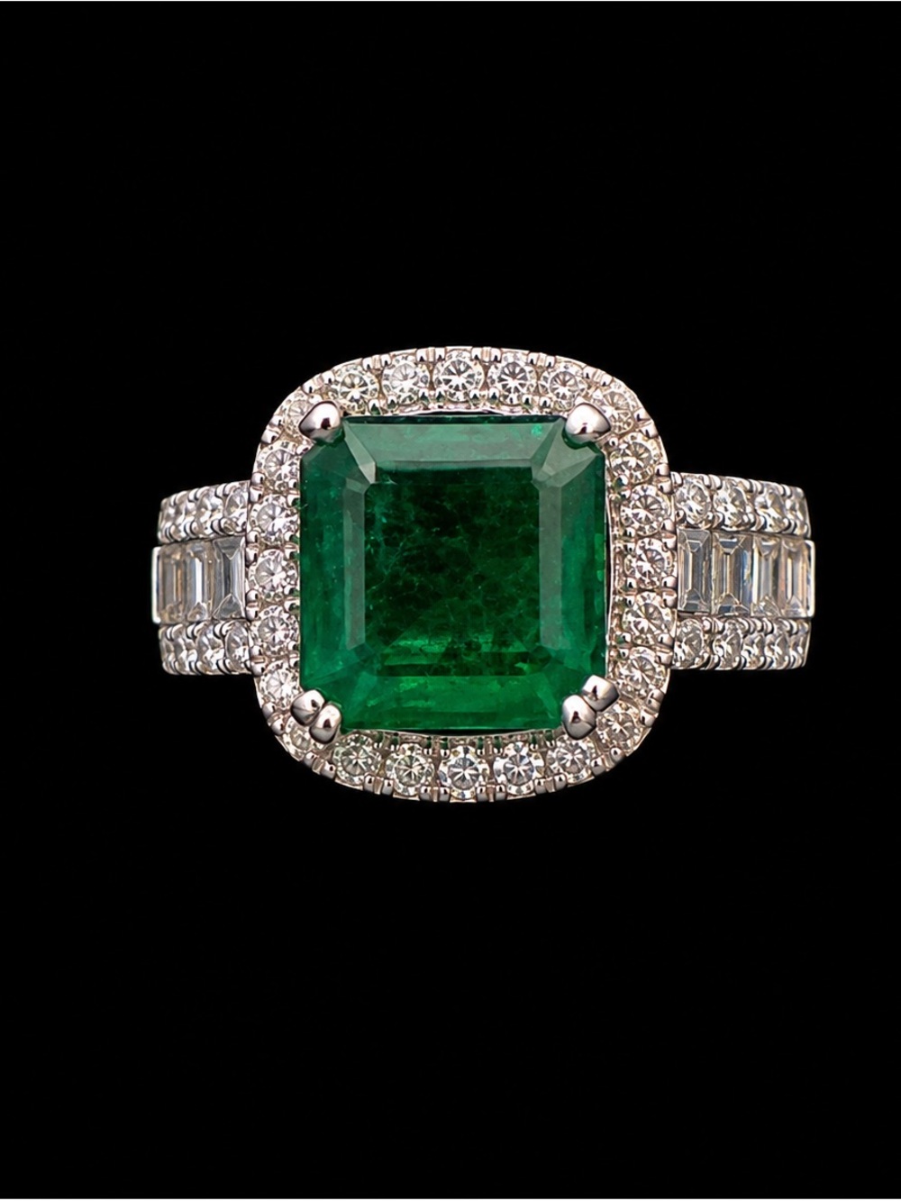 Square Emerald Halo Ring in Green and Silver-Tone